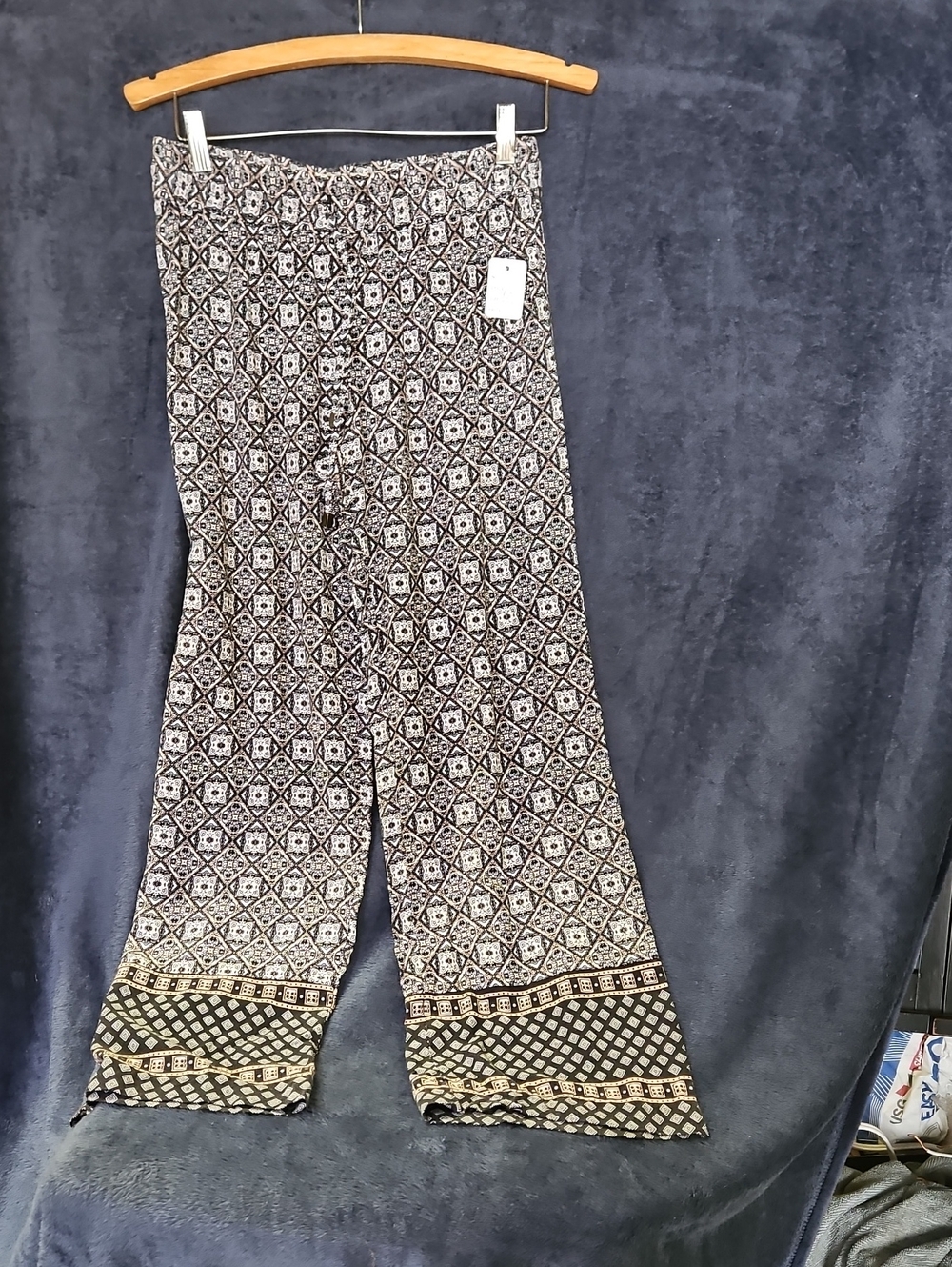 Cynthia Rowley Black & Cream Printed Wide-Leg Pants